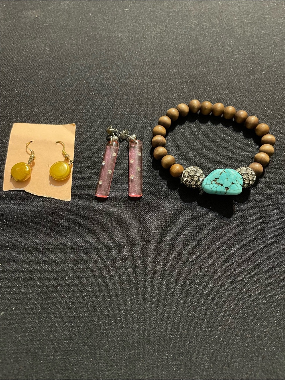 Turquoise Focal Bead Stretch Bracelet with Brown Wooden Beads